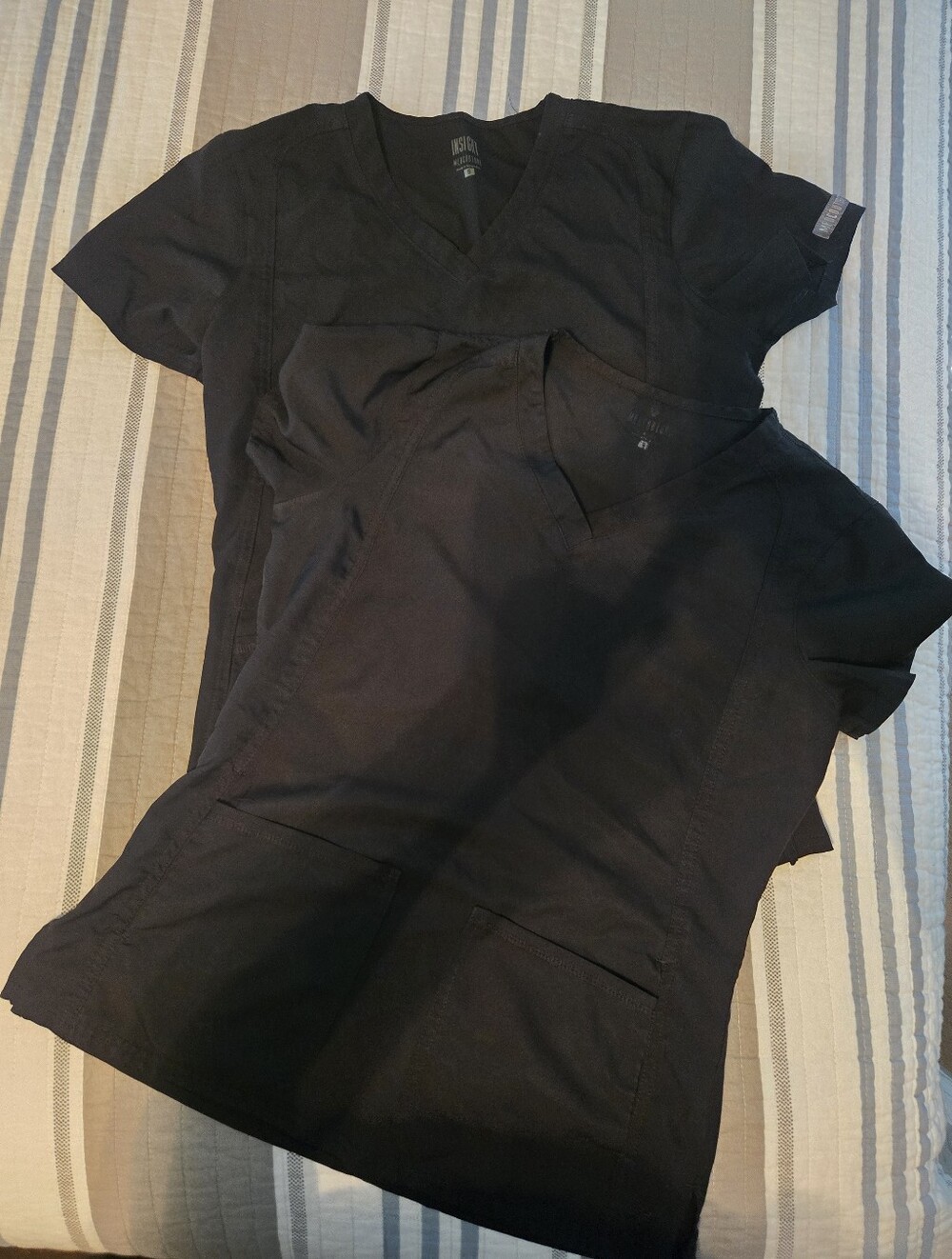 2 Pairs: Black V-Neck Ladies Scrub Shirt With Matching Jogger Scrub Pants.